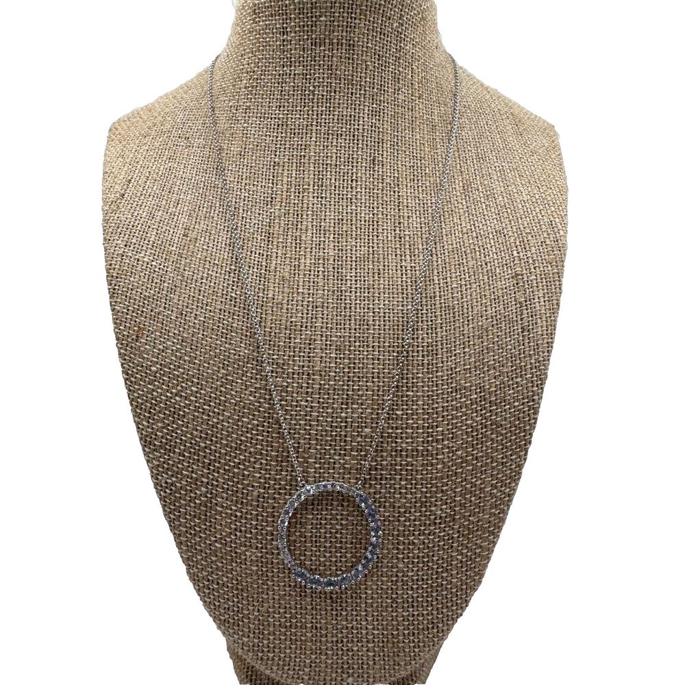 Bomb Party Necklace Circle of Love Sapphire & Rhinestone Silver Tone